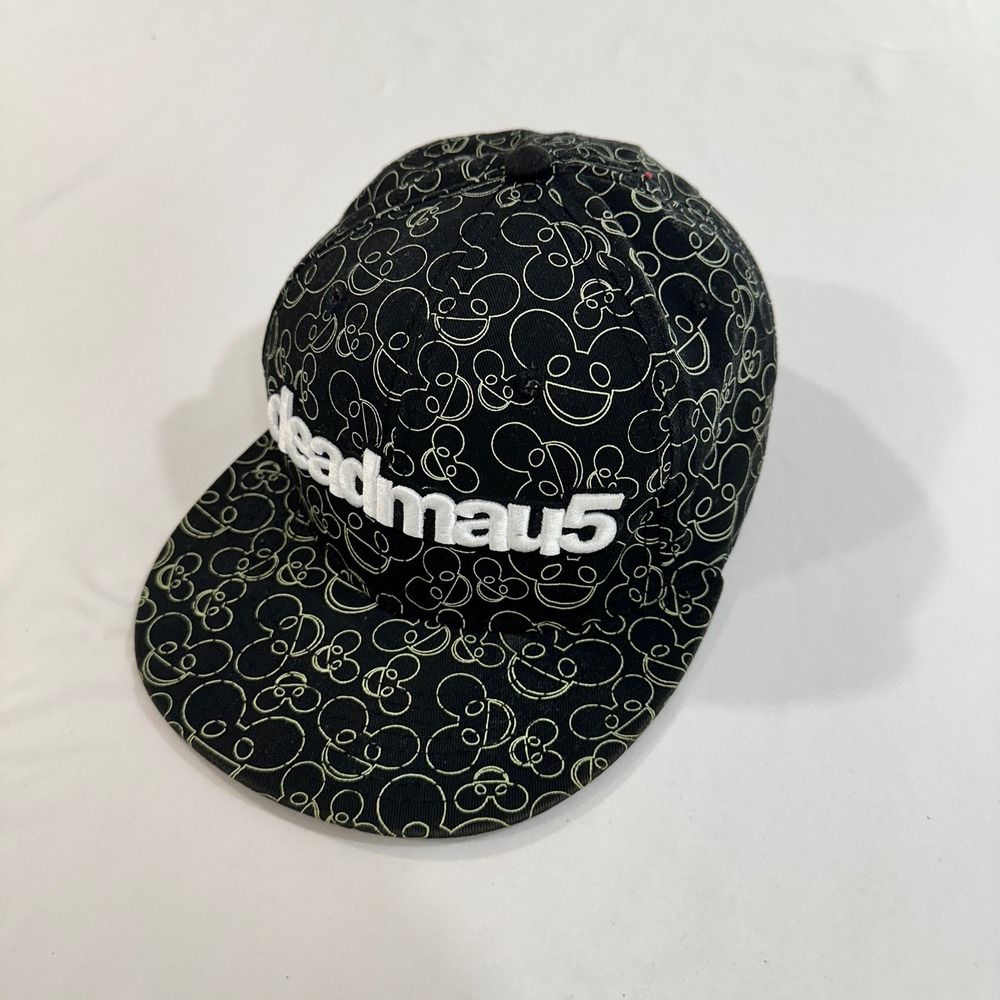 Deadmau5 Unisex Snapback Hat Cotton All Over Print Logo Flat Brim Black OSFM